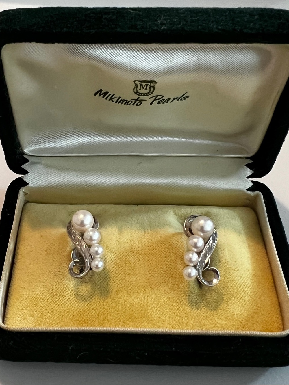 Vintage Mikimoto Sterling Silver Estate Pearl Earrings in Original Box